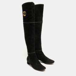 Pre Owned Gucci Black Suede Knee Length Boots Size 38.5