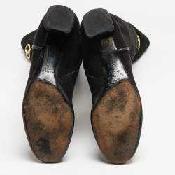 Pre Owned Gucci Black Suede Knee Length Boots Size 38.5
