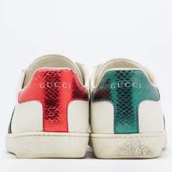 Gucci White Leather Web Ace Low Top Sneakers Size 38