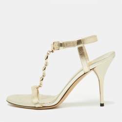 Gucci Gold Leather Buckle Open Toe Ankle Strap Sandals Size 36