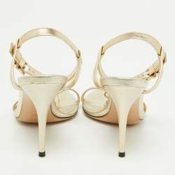 Gucci Gold Leather Buckle Open Toe Ankle Strap Sandals Size 36