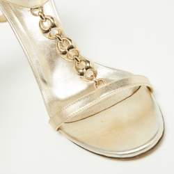 Gucci Gold Leather Buckle Open Toe Ankle Strap Sandals Size 36