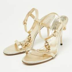 Gucci Gold Leather Buckle Open Toe Ankle Strap Sandals Size 36