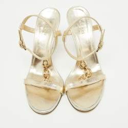 Gucci Gold Leather Buckle Open Toe Ankle Strap Sandals Size 36