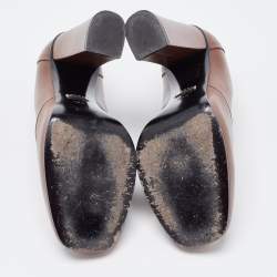 Pre Owned Gucci Brown Leather Loafer Pumps Size 38.5