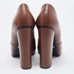 Pre Owned Gucci Brown Leather Loafer Pumps Size 38.5