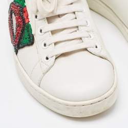 Pre Owned Gucci White Leather Embellished Lip Ace Sneakers Size 36