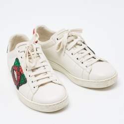 Pre Owned Gucci White Leather Embellished Lip Ace Sneakers Size 36