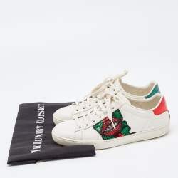Pre Owned Gucci White Leather Embellished Lip Ace Sneakers Size 36