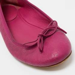 Gucci Pink Leather Bow Detail Microguccissima Ballet Flats Size 39