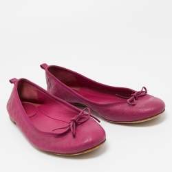 Gucci Pink Leather Bow Detail Microguccissima Ballet Flats Size 39