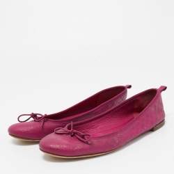 Gucci Pink Leather Bow Detail Microguccissima Ballet Flats Size 39