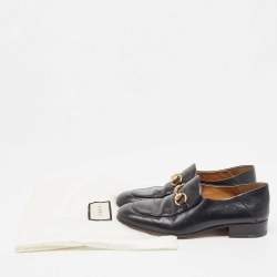 Pre Owned Gucci Black Leather Horsebit Loafers Size 37