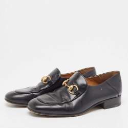 Pre Owned Gucci Black Leather Horsebit Loafers Size 37