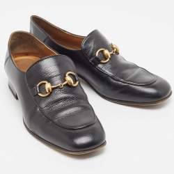 Pre Owned Gucci Black Leather Horsebit Loafers Size 37