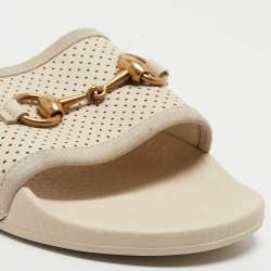 Gucci Grey Suede Horsebit Flat Slide Size 36   