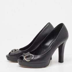 Gucci Black Leather Peep Toe Pumps Size 37