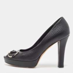 Gucci Black Leather Peep Toe Pumps Size 37