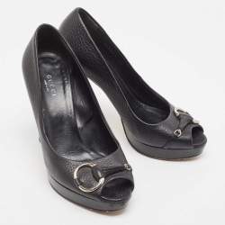 Gucci Black Leather Peep Toe Pumps Size 37