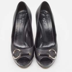 Gucci Black Leather Peep Toe Pumps Size 37