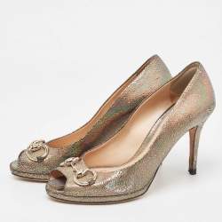 Gucci Metallic Laminated Suede New Hollywood Platform Pumps Size 38.5