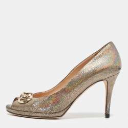 Gucci Metallic Laminated Suede New Hollywood Platform Pumps Size 38.5