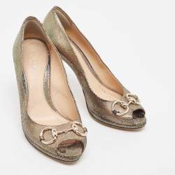 Gucci Metallic Laminated Suede New Hollywood Platform Pumps Size 38.5