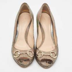 Gucci Metallic Laminated Suede New Hollywood Platform Pumps Size 38.5