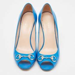 Pre Owned Gucci Blue Leather New Hollywood Platform Pumps Size 38.5