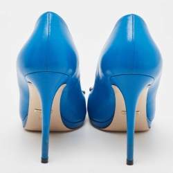Pre Owned Gucci Blue Leather New Hollywood Platform Pumps Size 38.5