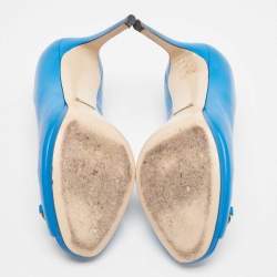 Pre Owned Gucci Blue Leather New Hollywood Platform Pumps Size 38.5