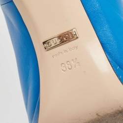 Pre Owned Gucci Blue Leather New Hollywood Platform Pumps Size 38.5