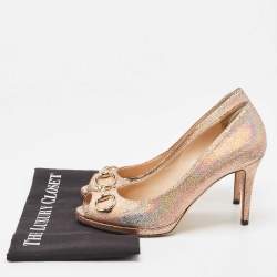 Gucci Metallic Pink Laminated Suede New Hollywood Platform Pumps Size 38.5
