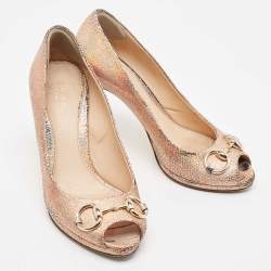 مملوكة مسبقًا Gucci Metallic Pink Laminated Suede New Hollywood Platform Pumps Size 38.5