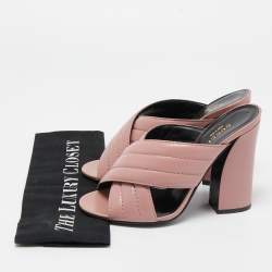 مملوكة مسبقًا Gucci Pink Quilted Leather Webby Slide Sandals Size 38.5