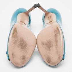 Gucci Teal Patent Leather Horsebit Peep Toe Pumps Size 39