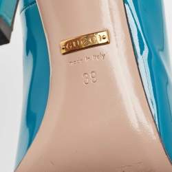 Gucci Teal Patent Leather Horsebit Peep Toe Pumps Size 39
