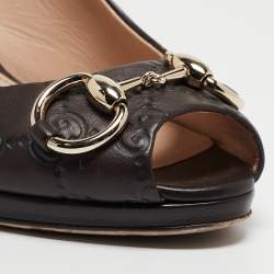 Gucci Dark Brown Guccissima Leather Horsebit Peep Toe Pumps Size 39