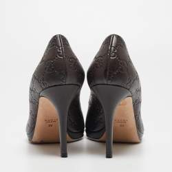 Gucci Dark Brown Guccissima Leather Horsebit Peep Toe Pumps Size 39