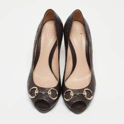 Gucci Dark Brown Guccissima Leather Horsebit Peep Toe Pumps Size 39