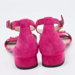 Gucci Purple Suede Horsebit Ankle Strap Sandals Size 36.5