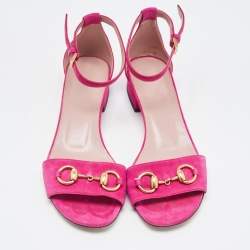 Gucci Purple Suede Horsebit Ankle Strap Sandals Size 36.5