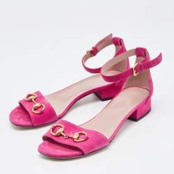 Gucci Purple Suede Horsebit Ankle Strap Sandals Size 36.5