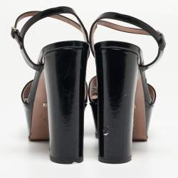 Gucci Black Patent Leather Claudie Platform Sandals Size 37