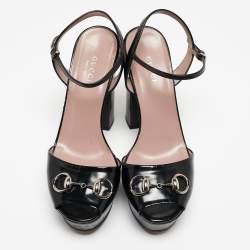 Gucci Black Patent Leather Claudie Platform Sandals Size 37