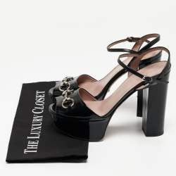 Gucci Black Patent Leather Claudie Platform Sandals Size 37