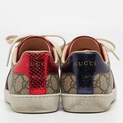 Gucci Brown/Beige Canvas Ace Low Top Sneakers Size 37