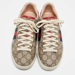 Gucci Brown/Beige Canvas Ace Low Top Sneakers Size 37