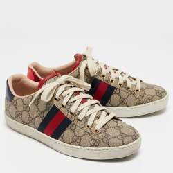 Gucci Brown/Beige Canvas Ace Low Top Sneakers Size 37