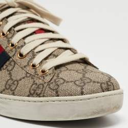 Gucci Brown/Beige Canvas Ace Low Top Sneakers Size 37